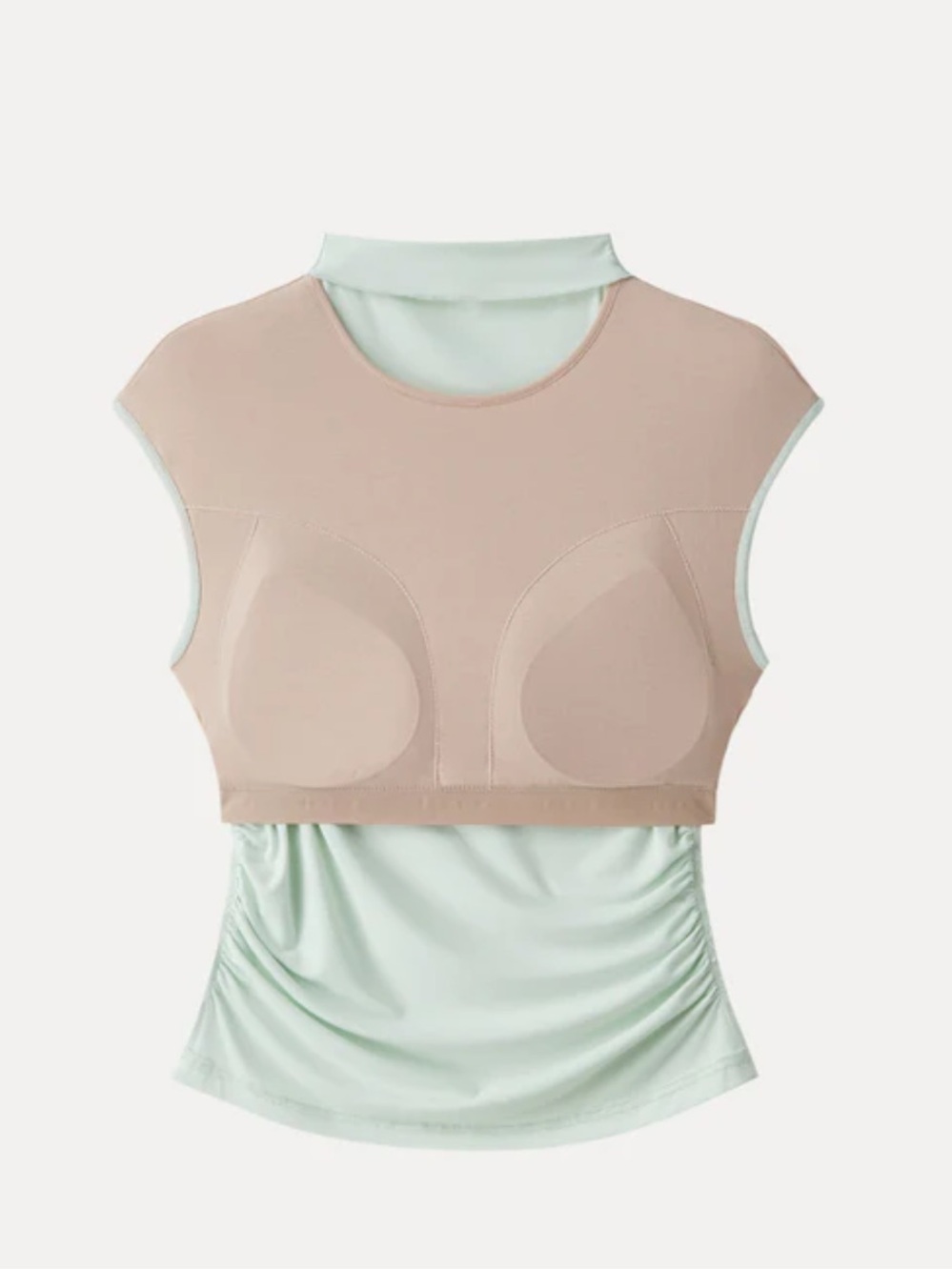 OGL Eco-SkinKiss SkinKiss Mockneck Ruched Cropped Bra Top Cap-Sleeve Mock Neck - Picture 3 of 3
